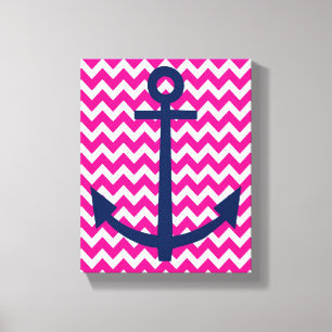 Zickzack Mauerkunst in Rosa und Navy Leinwanddruck