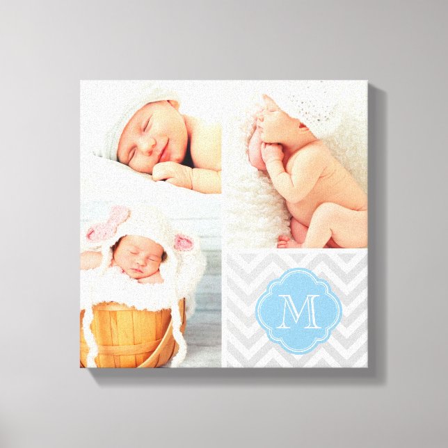 Zickzack Monogram Baby Foto Collage Kinderzimmer A Leinwanddruck (Vorderseite)