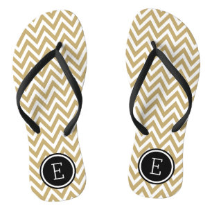 Zickzack Monogramm aus Gold und Schwarz Flip Flops