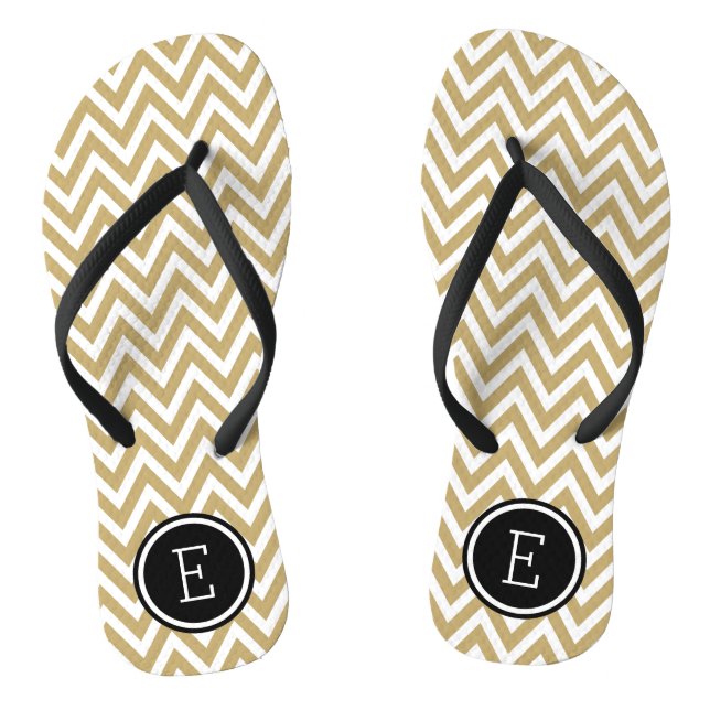 Zickzack Monogramm aus Gold und Schwarz Flip Flops (Fußbett)