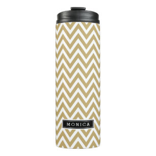 Zickzack Monogramm aus Gold und Schwarz Thermosbecher