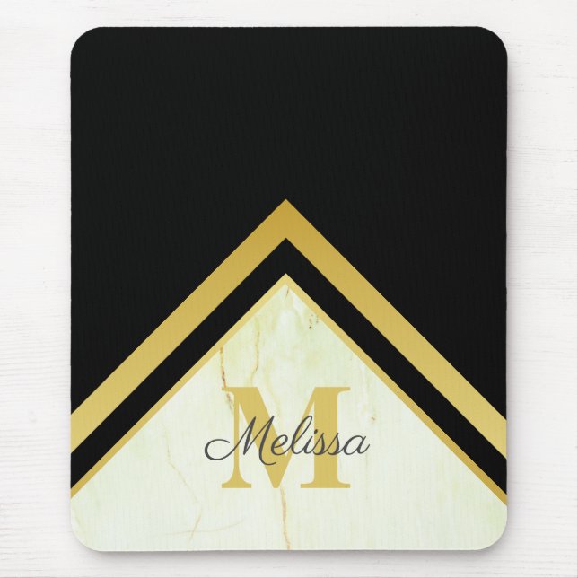Zickzack Monogramm aus Marble Black Mousepad (Vorne)