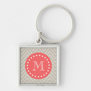 Zickzack Monogramm-Beige-Koralle des Muster-2A Schlüsselanhänger