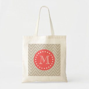Zickzack Monogramm-Beige-Koralle des Muster-2A Tragetasche