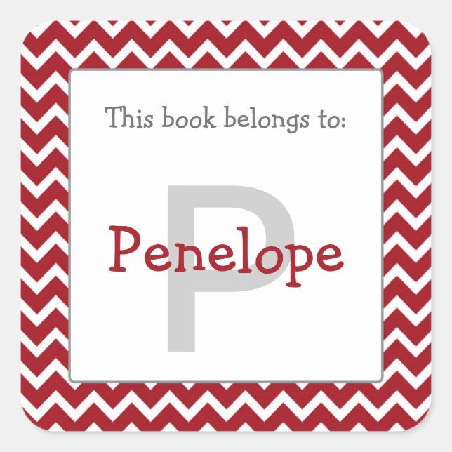 Zickzack Monogramm Buchzeichen Aufkleber bordeauxr (Vorderseite)