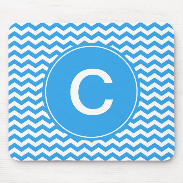 Zickzack Monogramm, elegant, trendig, hellblau Mousepad (Vorne)