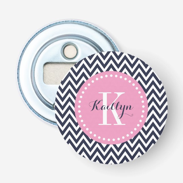 Zickzack Monogramm für Navy und Pink Flaschenöffner (Vorderseite)