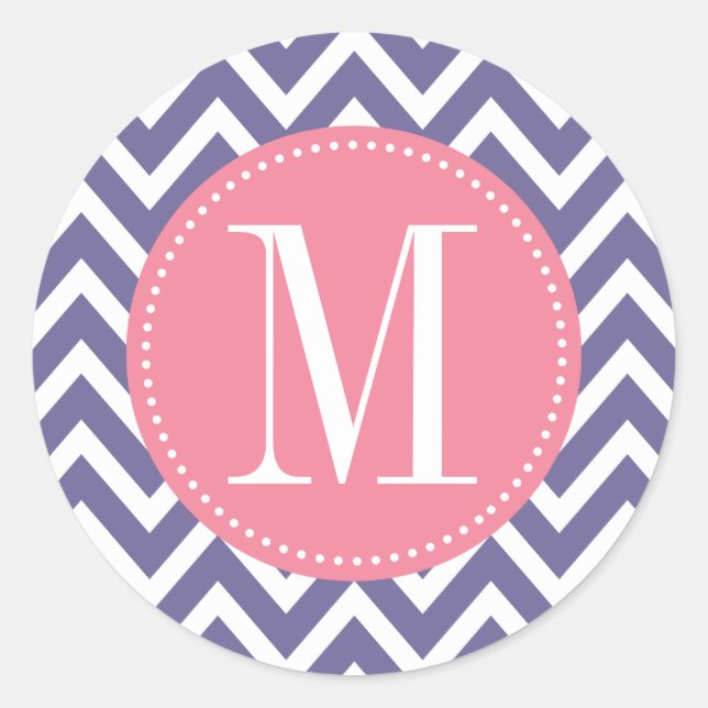 Zickzack Monogramm für Rosa und Lavendel Runder Aufkleber (Vorderseite)