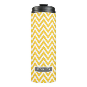 Zickzack Monogramm, grau und gelb Thermosbecher