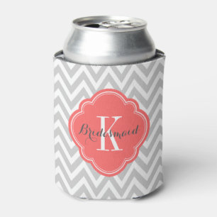 Zickzack Monogramm Grau und Korallen Dosenkühler