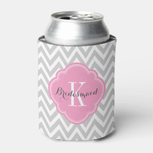 Zickzack Monogramm, grau und rosa Dosenkühler