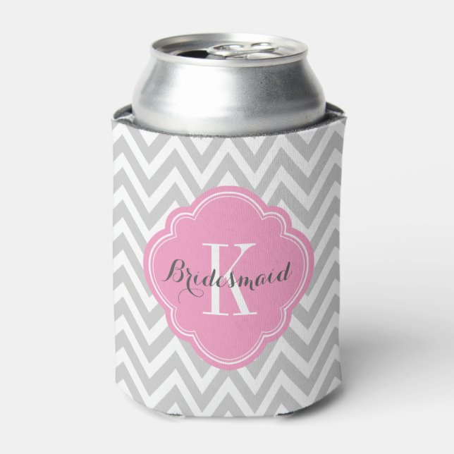 Zickzack Monogramm, grau und rosa Dosenkühler (Kanne Vorderseite)