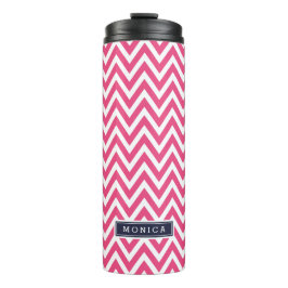 Zickzack Monogramm Navy Blue/Pink Thermosbecher