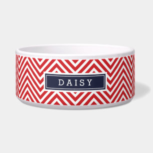 Zickzack Monogramm Rot und Navy Blau Napf