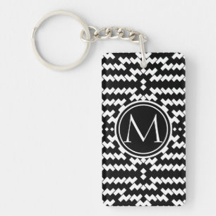 Zickzack Monogramm Schwarz/Weiß Schlüsselanhänger
