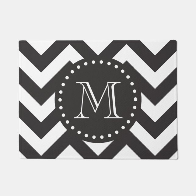 Zickzack Monogramm Schwarz/Weiß Zigzag Fußmatte (Vorderseite)