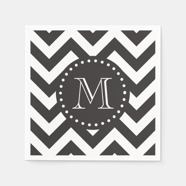 Zickzack Monogramm Schwarz/Weiß Zigzag Serviette (Vorderseite)