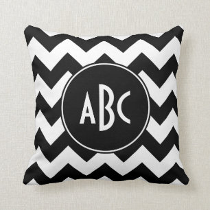 Zickzack Monogramm weiß und schwarz Kissen