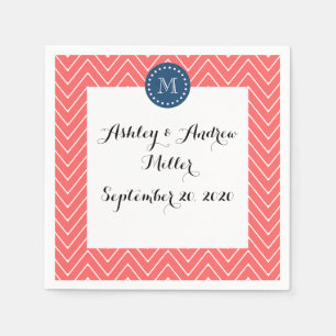 Zickzack Muster 2A Monogram Coral, Navy Blue Serviette