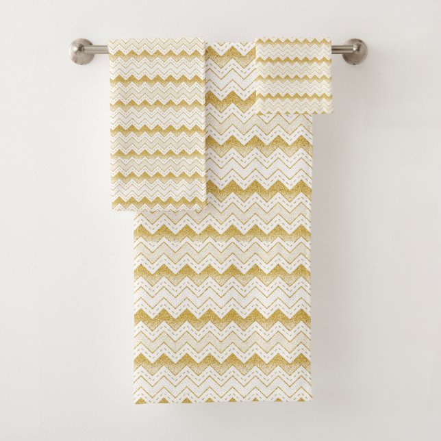 Zickzack Muster aus Gold und Weiß Badhandtuch Set (Insitu)