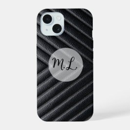 Zickzack Muster Black Leather Phone Case iPhone 15 Hülle