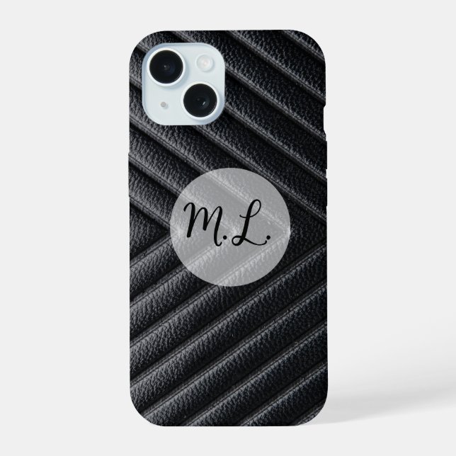 Zickzack Muster Black Leather Phone Case iPhone 15 Hülle (Rückseite)