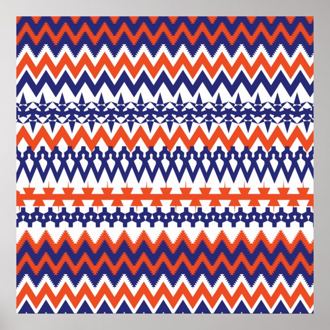 Zickzack Muster des fett blauen und orangen Stamme Poster (Vorne)