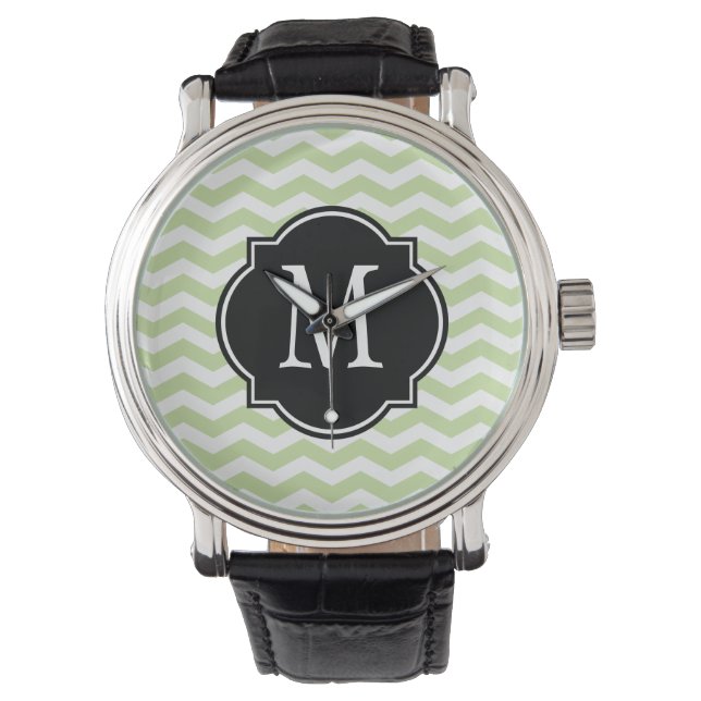 Zickzack Muster grün und weiß Armbanduhr (Vorderseite)