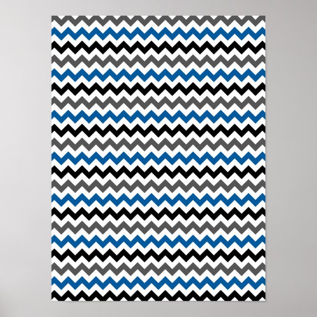 Zickzack Muster Hintergrund Blau Grau Schwarz-weiß Poster (Vorne)