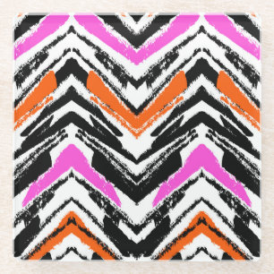 Zickzack Muster in Schwarz, Orange und Rosa Glasuntersetzer
