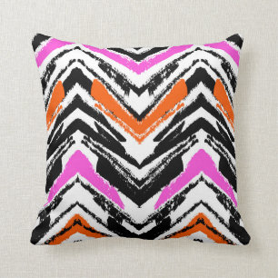 Zickzack Muster in Schwarz, Orange und Rosa Kissen
