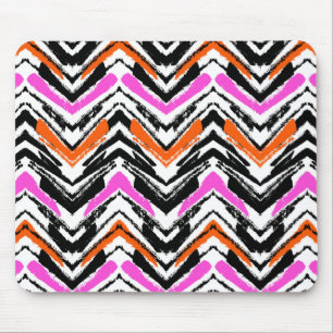 Zickzack Muster in Schwarz, Orange und Rosa Mousepad
