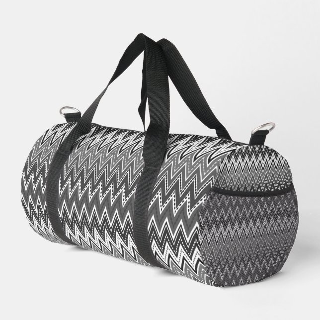 Zickzack-Muster in Schwarzweiß Duffle Bag (Rechte Ecke)