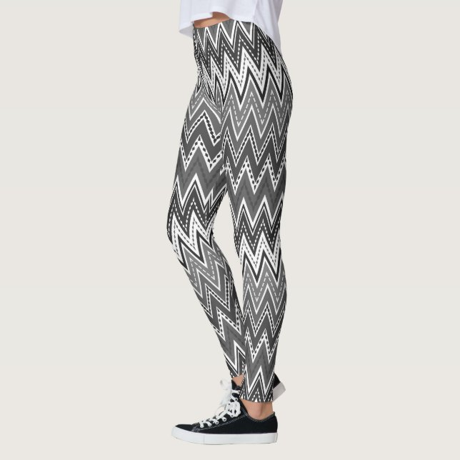 Zickzack-Muster in Schwarzweiß Leggings (Links)