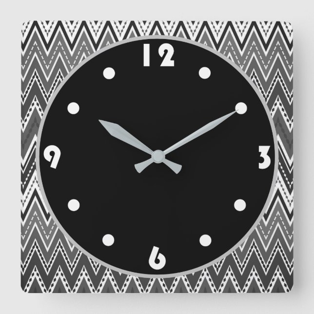 Zickzack-Muster in Schwarzweiß Quadratische Wanduhr (Vorderseite)