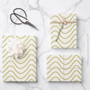 Zickzack Muster Lime Green auf Cream White Zigzag Geschenkpapier Set