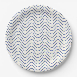 Zickzack Muster Minimale Linie Blau auf Creme Whit Pappteller