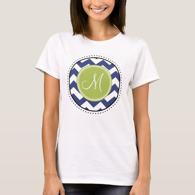 Zickzack Muster mit Monogram - Navy Limon T-Shirt (Vorderseite)