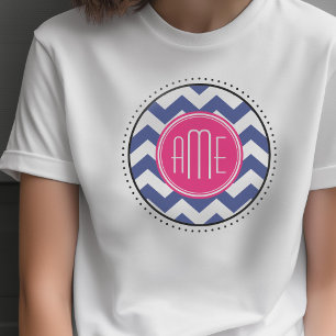 Zickzack Muster mit Monogram - Navy Magenta T-Shirt