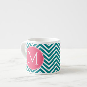 Zickzack Muster mit Monogramm - Rosa Aquamarin Espressotasse