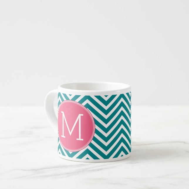 Zickzack Muster mit Monogramm - Rosa Aquamarin Espressotasse (Vorderseite Links)