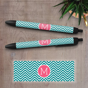 Zickzack Muster mit Monogramm - Rosa Aquamarin Kugelschreiber