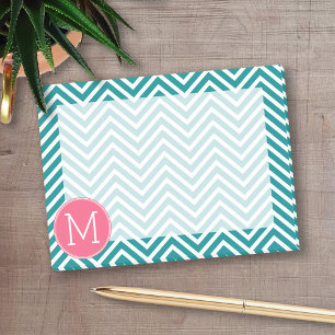 Zickzack Muster mit Monogramm - Rosa Aquamarin Post-it Klebezettel