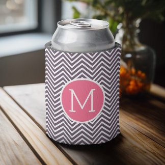 Zickzack Muster mit Monogramm - Rosa Lila Dosenkühler