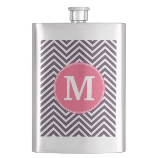 Zickzack Muster mit Monogramm - Rosa Lila Flachmann