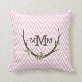 Zickzack Muster-Monogramm für die Blumenzweige Ros Kissen