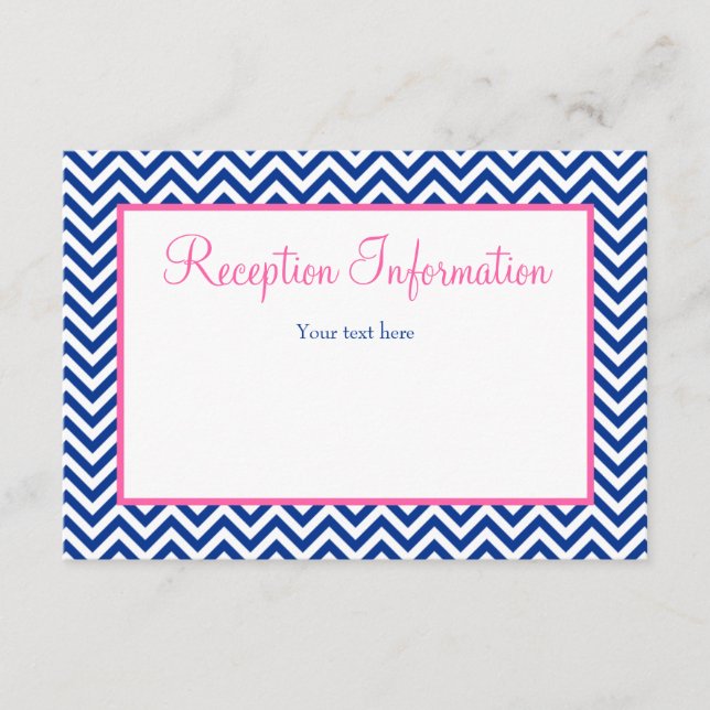 Zickzack Navy Blue Pink Bat Mitzvah Empfang Begleitkarte (Vorderseite)