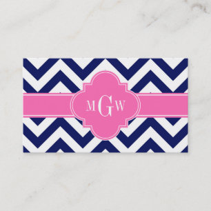 Zickzack Navy LG Hot Pink #2 Quatrefolie 3 Monogra Visitenkarte