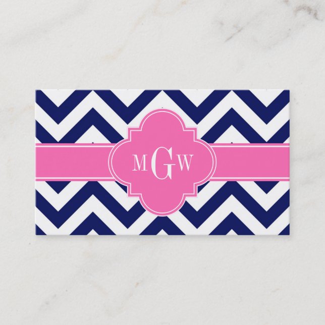 Zickzack Navy LG Hot Pink #2 Quatrefolie 3 Monogra Visitenkarte (Vorderseite)