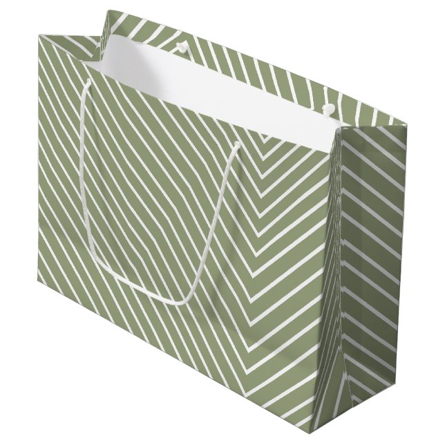 Zickzack olivgrün und weiß große geschenktüte (Vorderseite Schrägansicht)